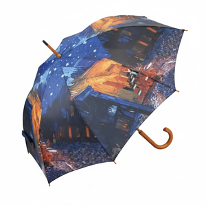 AU-02210 Van Gogh's Café Terrace la nuit Parapluie en bois pour patios et espaces extérieurs - Product Image 1