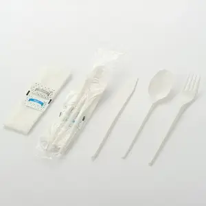 Custom Wedding Party Dinner Tableware Spoon Fork Knife Plastic Flatware Disposable Cutlery Set With Napkin Salt Pepper