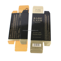 Boîte cosmétique personnalisée en papier couché noir brillant en matériaux recyclés avec estampage à chaud doré et fond à fermeture pour sérum de croissance des cils