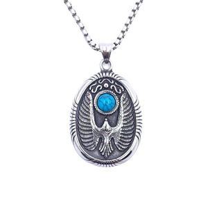 Pendentif aigle en acier inoxydable avec incrustation de turquoise bleue, collier à thème pour homme, cadeau - Product Image 1