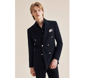 Blaze <span class=keywords><strong>bleu</strong></span> <span class=keywords><strong>marine</strong></span> Double boutonnage <span class=keywords><strong>costume</strong></span> ample hommes affaires <span class=keywords><strong>veste</strong></span> formelle <span class=keywords><strong>costume</strong></span> <span class=keywords><strong>de</strong></span> marié robe <span class=keywords><strong>de</strong></span> mariée - Product Image 5