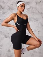 Combinaison de sport côtelée pour femme, respirante, longue, en Spandex/Nylon, avec dos en V profond et bretelles, nouvelle collection, effet push-up et amincissant