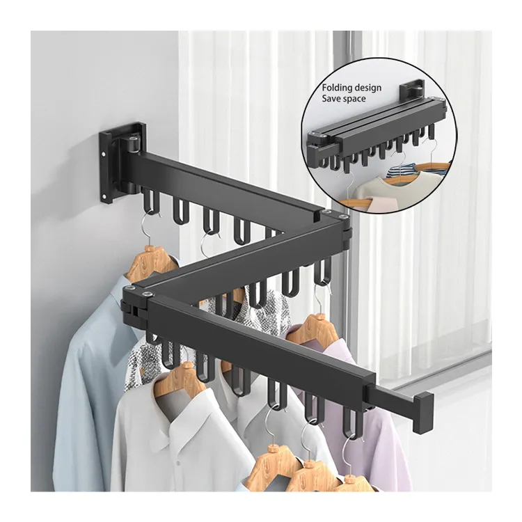 K & B-colgador de ropa plegable, tendedero de tela retráctil de montaje en pared, ahorro de espacio, de aluminio, en el hogar para lavandería, estante para teñir ropa