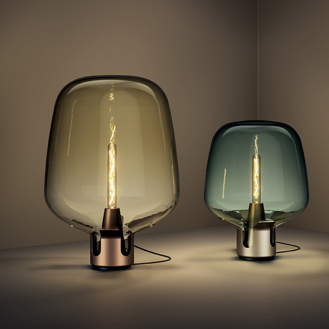 Nordic Glass Table Lamp As Post-Modern Luxury Decor. a Designer Showpiece & Functional Light for Hotel, Exhibition, and Bedside.