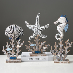 Adornos de vida marina de madera estilo mediterráneo, juego de varias piezas, hechos a mano para decoración de la sala de estar - Product Image 2