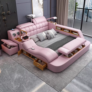 Set di Arredamento Moderno per Camera da Letto Letto Matrimoniale Multifunzionale di Lusso in Pelle King Size Letto Intelligente con Massaggio e Proiettore - Product Image 1