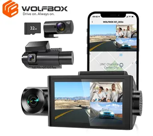 WOLFBOX i07ダッシュカム、WiFi GPS内蔵の3チャンネルダッシュカム、4K 1080Pダッシュカメラの前面と内側