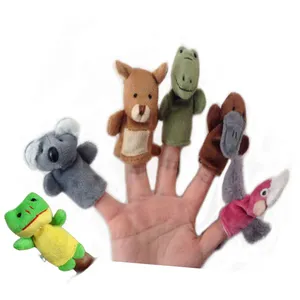 6Pcs Australië Dieren Pluche Finger Puppets Set Met Roze Kaketoe Koala Kangoeroe Krokodil Vogelbekdier Pad