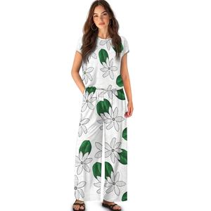 ชุดสูทกางเกงขาบานแขนสั้นพิมพ์ลายดอกไม้สไตล์โบฮีเมียร์ทรงหลวมใส่สบายสำหรับผู้หญิง - Product Image 2