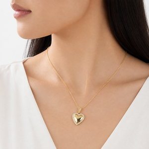 Collier avec pendentif en forme de cœur en acier inoxydable plaqué or 14 carats, bordure en zircon, chaîne à maillons réglable 410+50 mm - Product Image 5