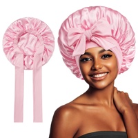 Bonnet en satin à large bord personnalisé en gros, bonnets en soie pour dormir, bonnet pour cheveux bouclés avec bande à nouer, bonnet de nuit monocouche