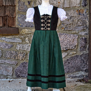 Women's Bavarian Style Dirndl <b>Dress</b> Green A-Line Midi With Black Bodice Short Sleeve Vintage Folk Costume - Product Image 1