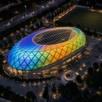 Dôme ETFE en forme d'œuf, coque en grille triangulaire, coussin arc-en-ciel dégradé, lucarne personnalisée pour centre commercial