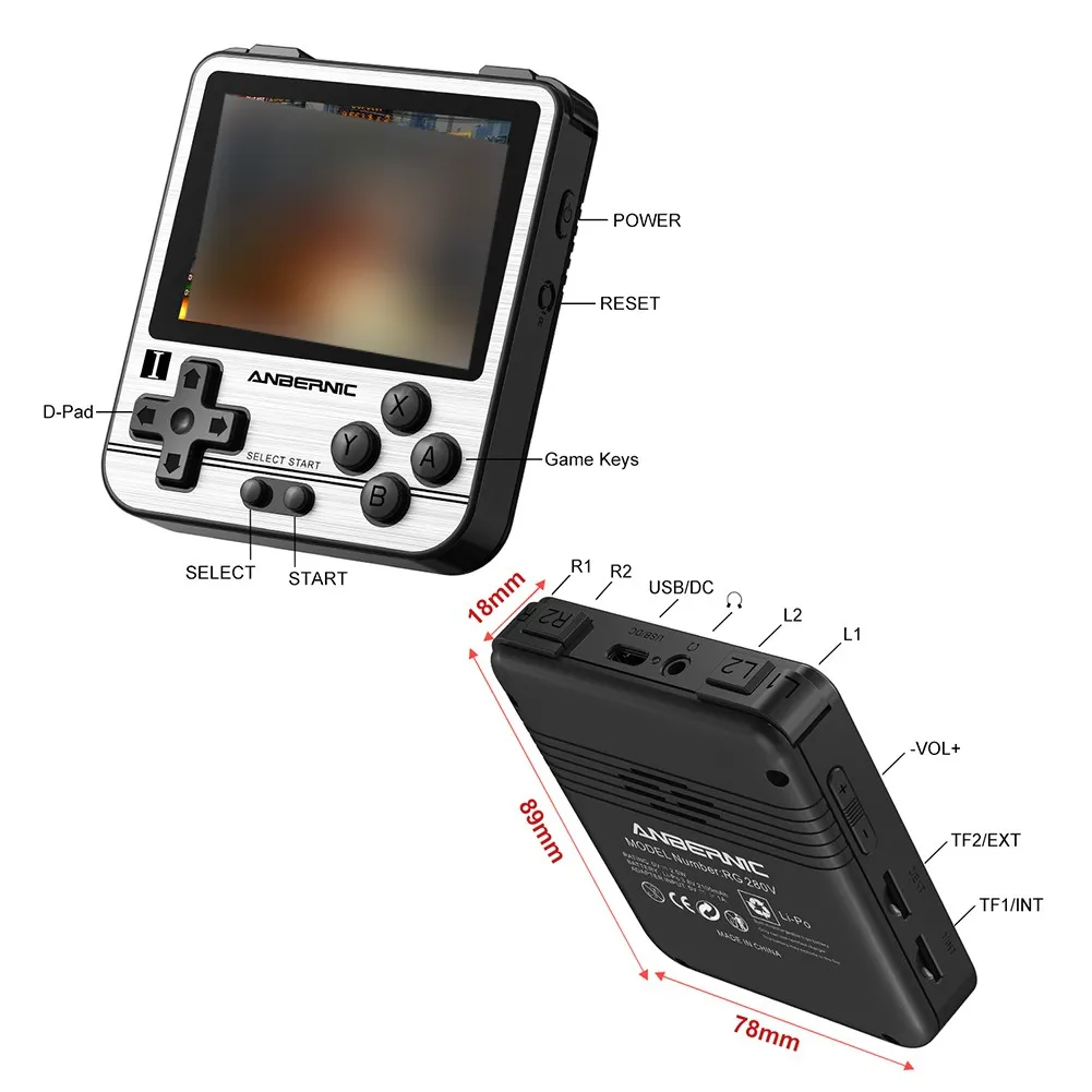 Newest 2.8 inch IPS Screen RG280V Handheld Game Console 3D Rocker Dual TF Card Expansion 2100mAh Battery Vibration Motor Game