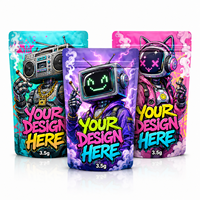 Sachet Mylar Personnalisé 3,5g Anti-Odeur ZA Pack Robot TV Head Astronaut Cat Cartoon Pochette d'Emballage Brillante