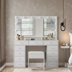 Best-selling Modern Minimalist <strong>Dressing</strong> <strong>Table</strong> with <strong>Mirror</strong> and <strong>Lighting</strong>, Wooden Bedroom Makeup Storage Desk - Product Image 5
