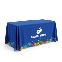 Nouveau produit : Nappe de table en polyester ignifuge sur toute la surface, élastique et sur mesure, avec impression par transfert thermique pour les expositions