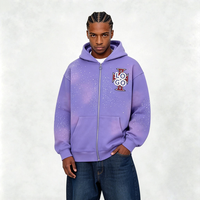 Sweatshirt Katun Terry Tebal Musim Gugur dengan Bordir Logo Huruf, Bertabur Rhinestone Bertema Langit Berbintang, Hoodie Custom dengan Ritsleting