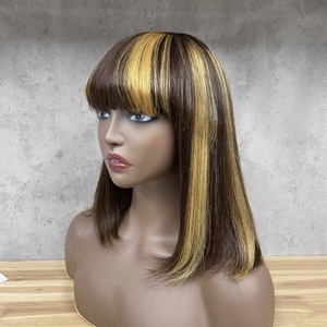 Wholesale Brazilian Remy Human Hair Dark Color Straight Fringe <b>Bob</b> <b>Wig</b> Short 12-Inch - Product Image 4