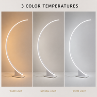 Lampe sur pied LED moderne en forme de croissant, design minimaliste et courbé, avec 3 couleurs ou gradation continue pour salon, chambre ou bureau