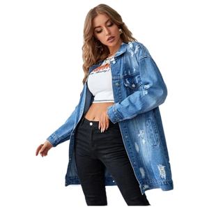Chaqueta vaquera desgastada de verano personalizada para mujer, chaqueta de mezclilla extragrande para dama - Product Image 2