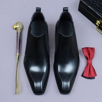 Bottes Chelsea pour hommes, automne/hiver, imperméables, antidérapantes, amortissantes, mi-mollet, bout carré, tendance, style britannique rétro, en cuir véritable, à enfiler
