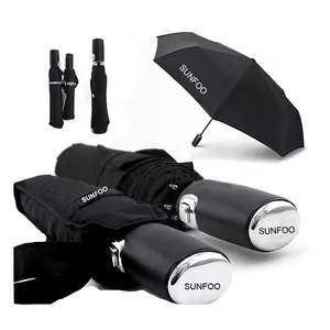 Guarda-chuva dobrável automático de marca de luxo à prova de vento 3 personalizado para clima ensolarado e chuvoso