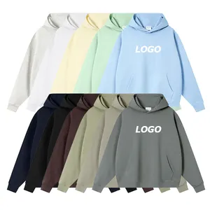 Katun kualitas tinggi French Terry polos kosong ukuran Plus berat ukuran besar Puff cetak kustom hoodie & Sweatshirt pria