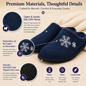 Chaussons d'intérieur en feutre pour femmes, légers, doux, antidérapants, semelle en latex, chauds, bout rond, pour l'hiver, confortables à porter - Product Image 2