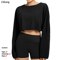 T-shirt de sport décontracté à manches longues évasées et coupe ample avec logo personnalisé, respirant, pour femme, idéal pour la gym et les activités sportives