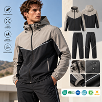 Ensemble de survêtement d'hiver pour homme, coupe-vent imperméable mi-lourd, personnalisé OEM/ODM, avec fermeture éclair, en polyester/nylon, pour la gym et le fitness