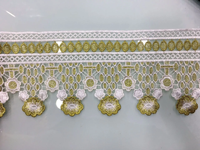Vente en gros bordure en dentelle fil métallique doré de haute qualité 11cm bordure en dentelle à sequins broderie en dentelle de mariée