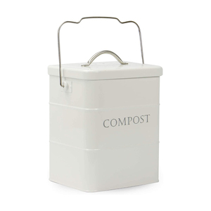 3.5L Kitchen White Food Waste Caddy Metal Recycling Kitchen Storage Bin Outdoor Recycle Tin Compost Bin Kitchen Charcoal Filter