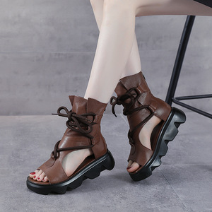 Sandali <span class=keywords><strong>Stivali</strong></span> <span class=keywords><strong>Donna</strong></span> Estivi 2026 <span class=keywords><strong>di</strong></span> Alta Qualità in Pelle Bovina con Suola Morbida, Scarpe Casual Vintage - Product Image 2