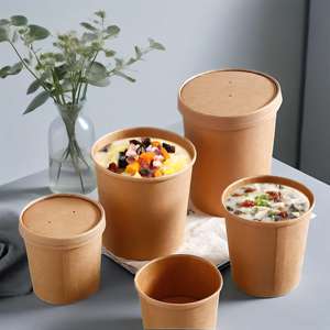 Cubo de sopa desechable, Cubo de gachas de papel Kraft, cuenco de papel con tapa en stock, taza de papel, tapa de plástico - Product Image 5