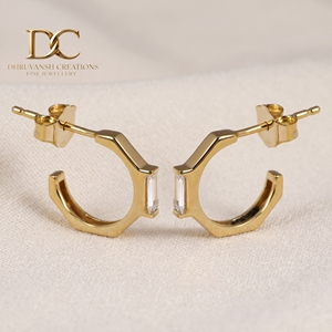Pendientes de Aro Huggie de Oro Amarillo Sólido de 14 Quilates con Diamantes Cultivados en Laboratorio, Corte Brillante Baguette, Joyería de Lujo para Mujer - Product Image 5