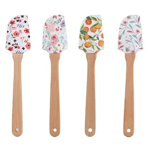Factory Direct Sale Custom Logo Kitchen Silicone Spatula With Wooden Handle For Baking Pastry Tools