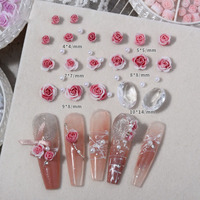 6 roues 3D manucure Nail Art perles résine plastique Rose fleur breloques avec perles et strass ovales