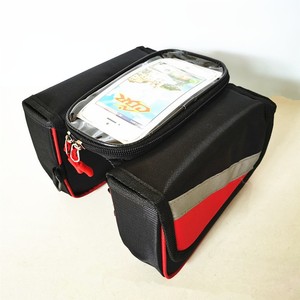 <b>Bicycle</b> Handlebar Bag With Touch Screen Phone Pocket Large Capacity Front <b>Frame</b> Mounting Blue Gray Black Red - Product Image 3