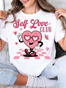 Self Love Club T-shirt rosa da donna a maniche corte in cotone stampato con scollo rotondo, umorismo sarcastico per San Valentino, primavera estate, in jersey - Product Image 3