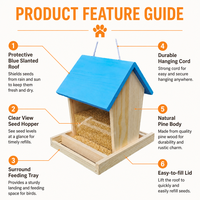 Mangeoire à oiseaux en bois bleue à suspendre pour l'extérieur avec panneau de visualisation clair, décoration de jardin, kit de nichoir DIY, OEM