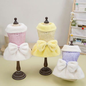 Winter Dog Dress Coat with Bow | Soft Warm Princess <strong>Outfit</strong> for Small Dogs, Fleece Jacket for <strong>Cold</strong> <strong>Weather</strong> - Product Image 1