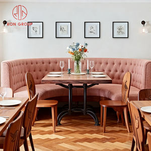 Banquette capitonnée en tissu rose vintage anglais avec table en bois et chaises en bois à imprimé floral pour mobilier de café, boutique ou restaurant - Product Image 2