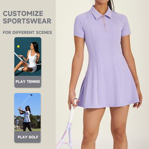 JIEJIN diseñador señoras púrpura manga corta media cremallera Polo Stand Collar Golf tenis vestido con pantalones cortos 2024 - Product Image 4