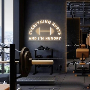 Letrero de Neón de Diseño Gratuito con Logotipo Personalizado, Decoración de Pared para Gimnasio, Letrero de Neón '<span class=keywords><strong>Todo</strong></span> Dolora y Estoy Hambriento' para Vendedores de Etsy - Product Image 1