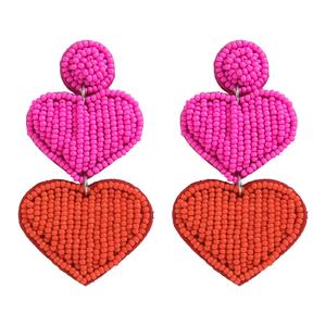 Pendientes de Corazón Hechos a Mano con Cuentas Rojas de Moda para el Día de San Valentín, Imitación de Perla, Piedra Natural, Plástico para Mujer, Regalo - Product Image 3