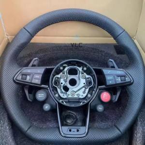 Volant de course de luxe en fibre de carbone avec surpiqûres rouges en cuir, style sportif et luxueux pour <span class=keywords><strong>Audi</strong></span> TT TTS TTRS R8 V8 <span class=keywords><strong>V10</strong></span> A6 A3 A5 - Product Image 2