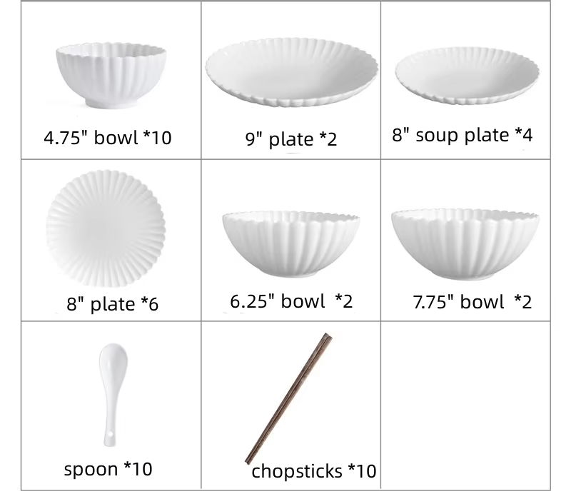 White-46 pcs for 10 people