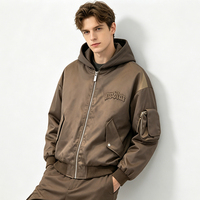 Blouson Bomber Court MA1 Cleanfit pour Homme, Blouson de Vol Rembourré à Capuche Superposé, Fermeture Éclair, Streetwear, Nylon/Coton, Ourlet Côtelé, Chaud pour l'Automne