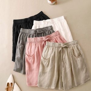Women's Cotton Linen Shorts <b>Elastic</b> Waist Loose Fit With Pockets Casual Summer Wear Khaki - Product Image 2